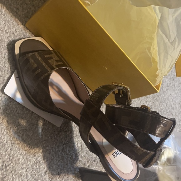 Authentic Fendi Logo  embossed canvas high heel sandals